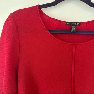 EILEEN FISHER Merino Wool Lightweight Red High-low hem knit sweater top Medium